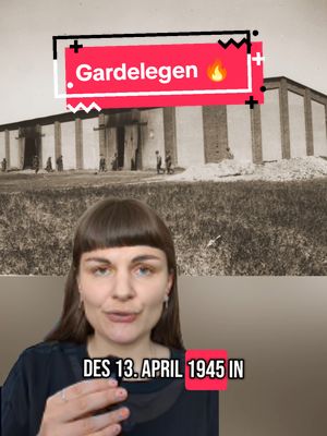 A post by @keine.erinnerungskultur on TikTok caption: Bis heute sind 20 bis 25 Überlebende von Gardelegen bekannt. Eine Person überlebte, weil sie sich mit einem Gürtel am Dachbalken der Scheune festzurrte und so vor dem Feuer in Sicherheit bringen konnte. #keinvergessen 