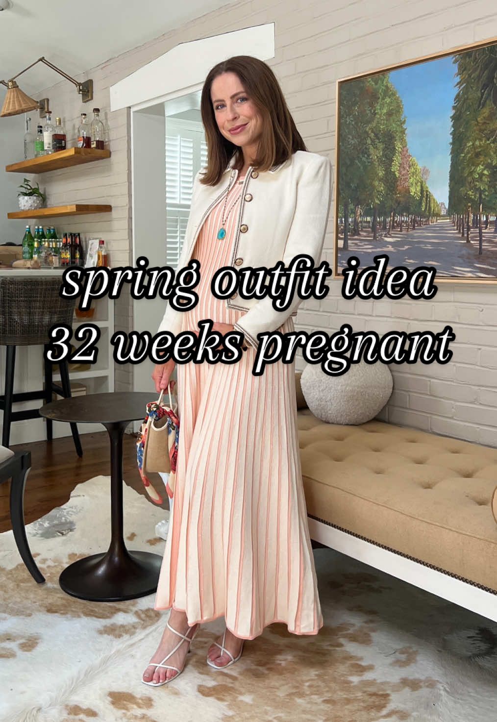 A post by @kellymccoyd on TikTok caption: Spring occasion outfit idea — wearing this to a brunch with friends to celebrate baby girl 🌸 Perfect for a shower, luncheon, or Easter! With or without a bump 🥰 Linked in Shopmy! #tuckernuck @Tuckernuck #springstyle #femininestyle #bumpstyle #bumpfit #pregnancystyle #springfashion #babyshowerdress #32weekspregnant 