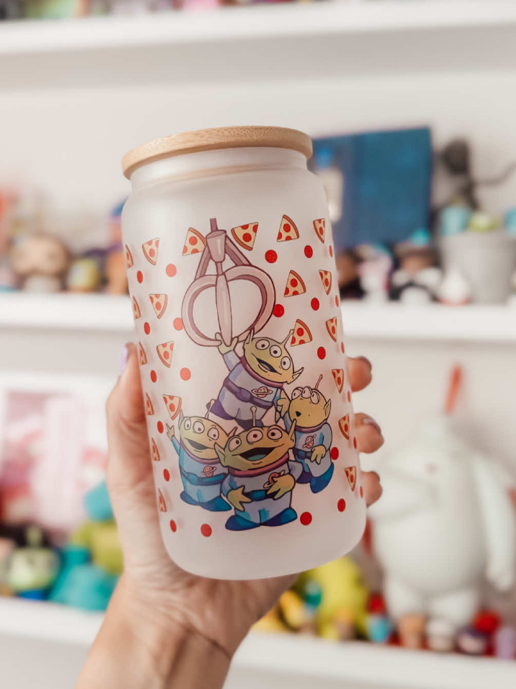 A post by @threepairsofears on TikTok caption: Sublimation Sunday is back! Let’s make a pizza planet inspired frosted glass can 🍕💚 … #threepairsofears #smallshop #smallbusiness  #customcup #customcups #asmr #asmrvideo #subliamtion #sublimationprint #sublimationcup #frostedcup #frostedglass  #frosted #crafting #diy #crafts  #sublimationsunday #toystory #pizzaplanet #theclaw 