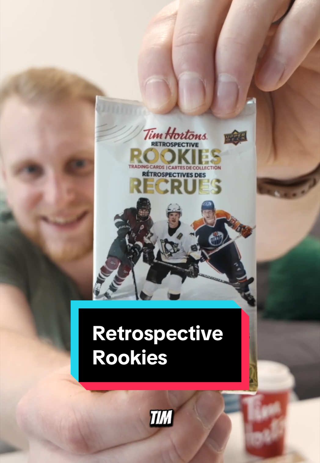 A post by @nickthegoalie_1 on TikTok caption: OH MY GOODNESS! @Tim Hortons is launching its first-ever Retrospective Rookie Cards featuring current NHL, PWHL, and retired legends. 🏒  ☕️ .  I definitely prefer to relive the early days of my favourite pro players vs my own playing career ! 😝 #TimHortons #ad