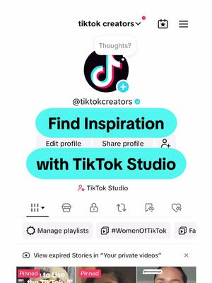 A post by @tiktokcreators on TikTok caption: Find your inspo with Inspiration in TikTok Studio, where we show you the content and creators most relevant and trending to you!