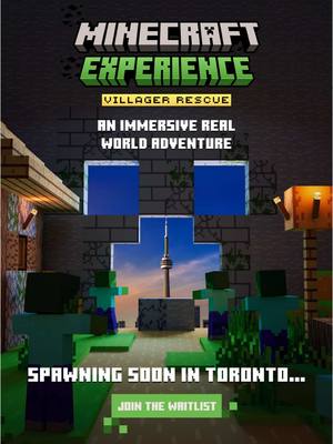 A post by @minecraft on TikTok caption: Toronto’s getting a taste of the Overworld…  #MinecraftExperience: Villager Rescue expands with another immersive journey - opening June 20th    Explore biomes, craft items, battle mobs, and rescue villagers — IRL.    🎟️ Pre-Sale begins April 21  🔔 Join the waitlist — link in bio 