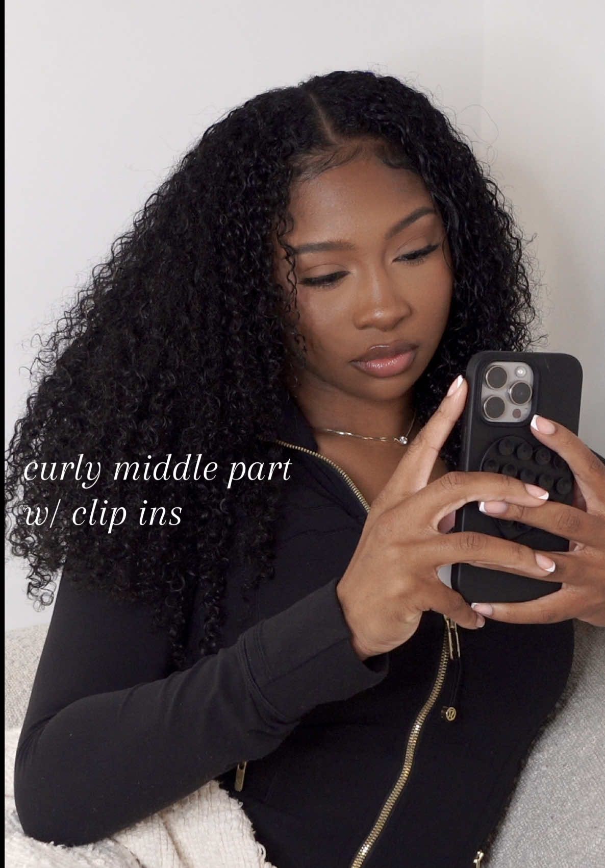 A post by @jaemajette on TikTok caption: Is it really heat damage if you get the clips to match the leave out? 🤔  hair from @curlsqueen  20 inches water kinky curly 3b/3c clip ins  use code “Blair” $ off full tutorial on my yt 💕
