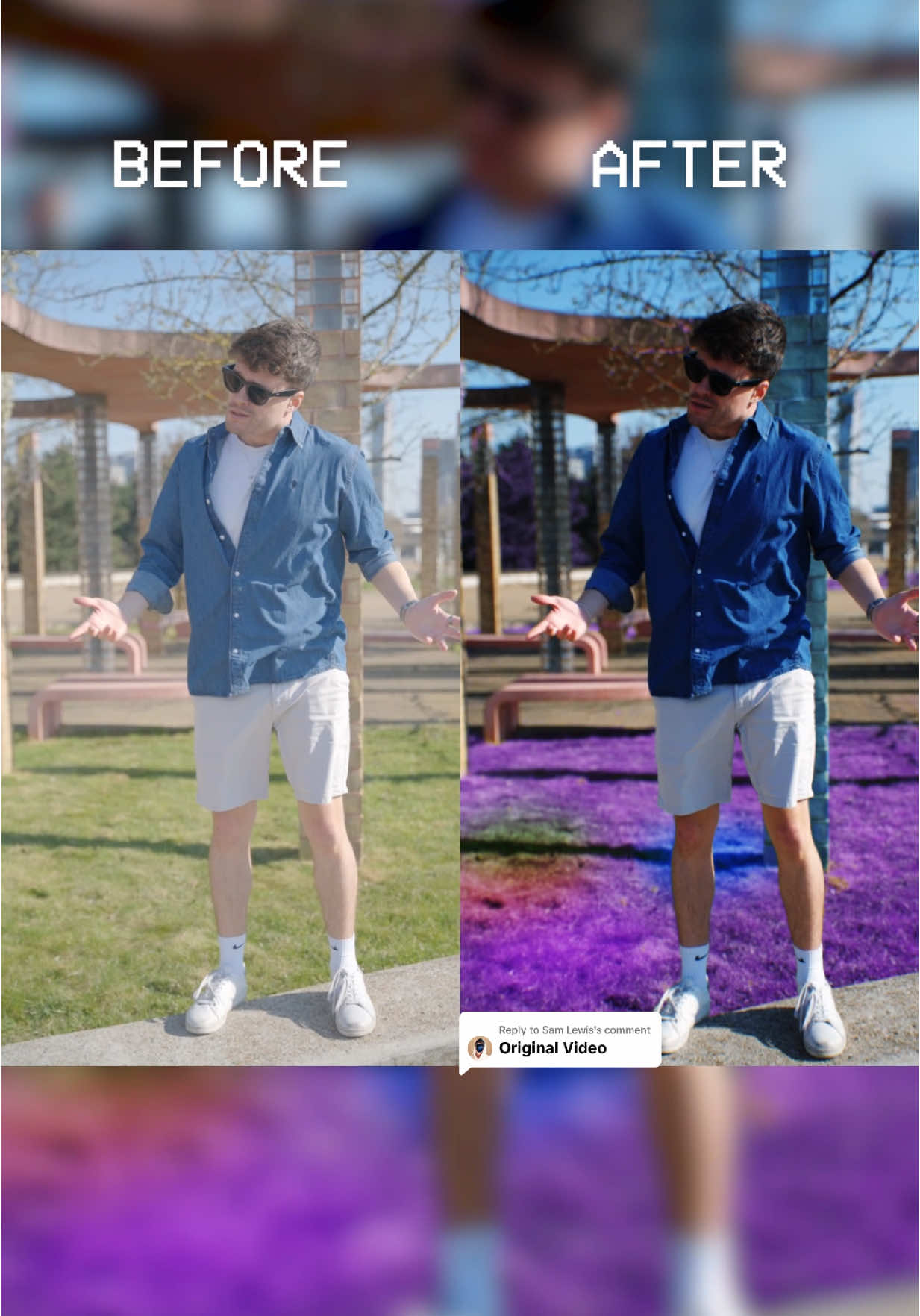 A post by @emilesam on TikTok caption: Replying to @Sam Lewis Doing some landscaping 🎨 #edit #vfx #loop