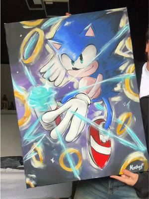 A post by @merdyyyyy on TikTok caption: Sonic painting done 💙⚡️ #Art #artist #sonicthehedgehog #kunst #painting #fyp 