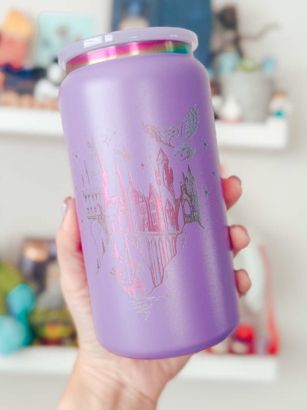 A post by @threepairsofears on TikTok caption: Engrave a Hogwarts 16oz insulated cup with me! ✨ … #smallshop #smallshops #smallbusiness #threepairsofears #asmr #asmrvideo #xtool #xtoollaser #xtoolp2 #p2 #CO2laser #CO2 #engraved #crafting #crafter #crafts #diy #stainlessteel #16floz #insulated #insulatedcup #harrypotter  #hogwarts	 