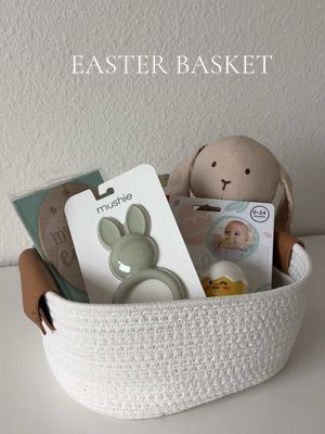 A post by @sheenaabrooks on TikTok caption: I’ve been promoted to Easter bunny 🐰✨ #easterbaskets #babyeasterbasket #momlife #firsttimemom #momtok 
