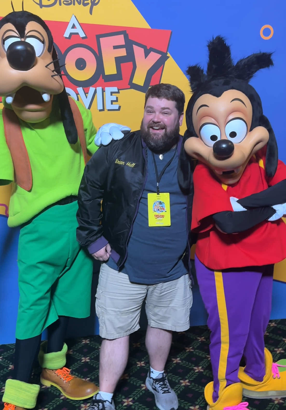 A post by @brianhullsvoice on TikTok caption: Goofy and Max were SHOCKED!! Seeing A Goofy Movoe at the El Capitan Theater! #AGoofyMovie @Disney+ @The El Capitan Theatre #disney #elcapitantheater 