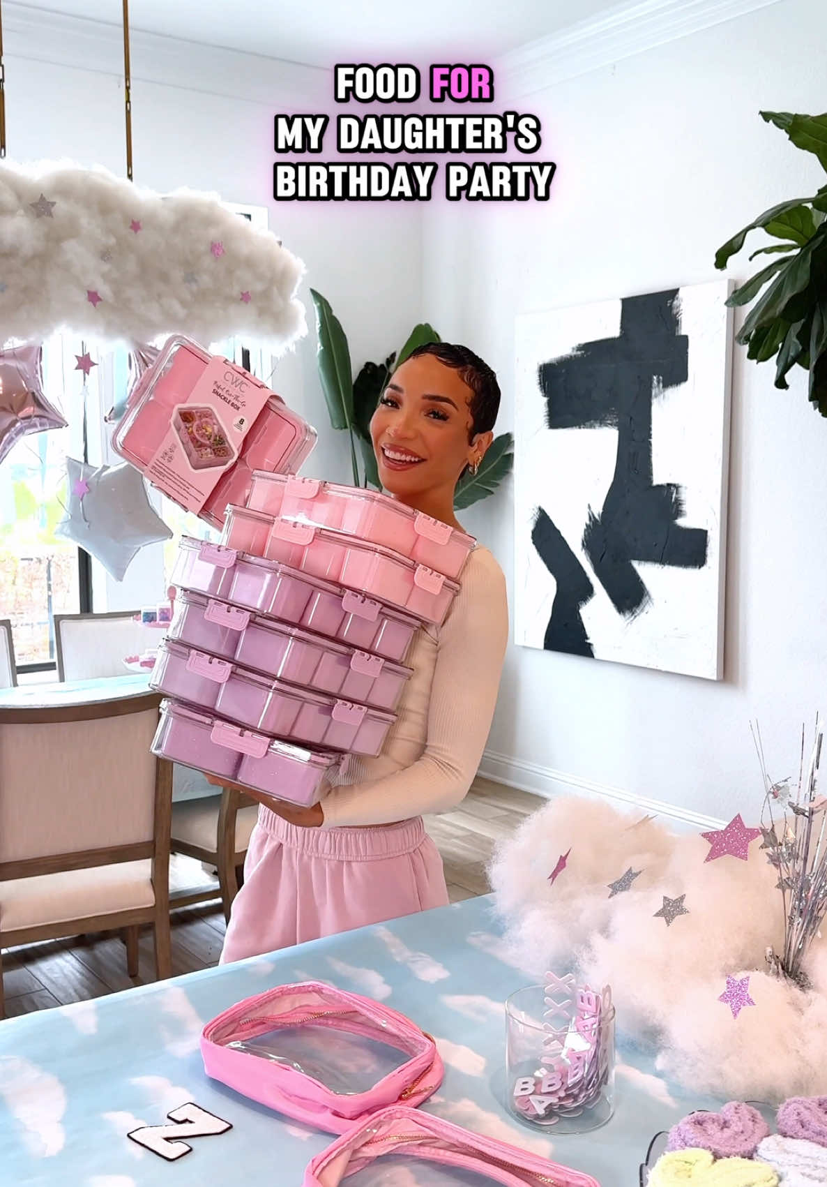 A post by @ravenelysetv on TikTok caption: No space for big party trays of food? No problem! Give the kids what they really want with these cute customized snackle boxes! You can literally fill these with whatever you want and they were a huge hit! Check out the party guide in my bio for more ideas like this!  #snacklebox #snackbox #kidssnackideas #kidspartyideas #cloud9party 
