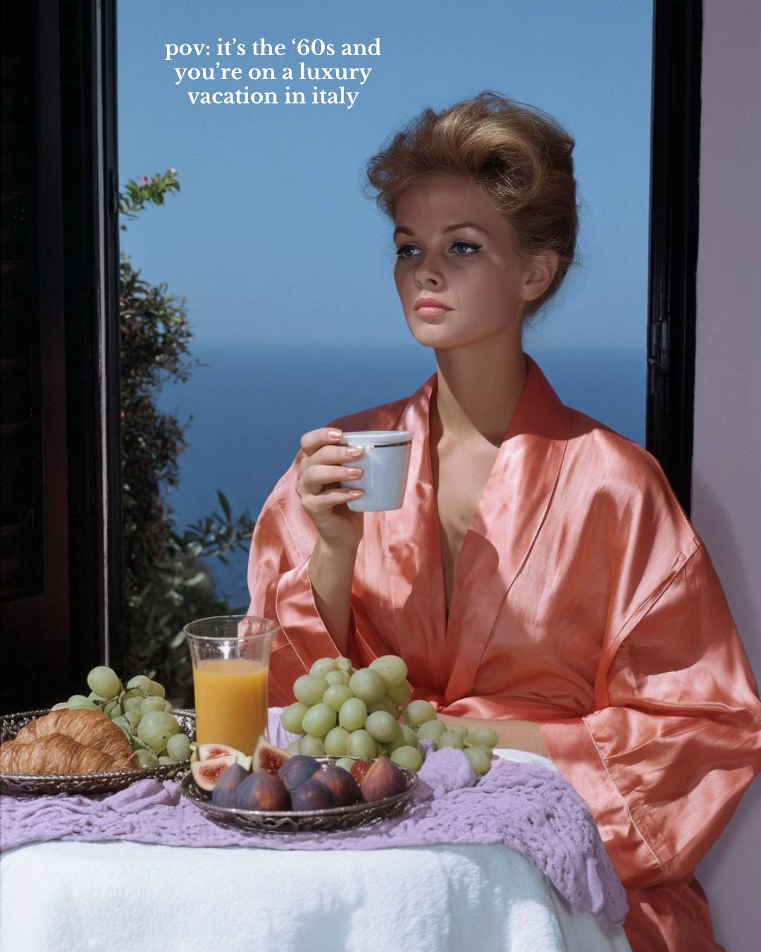 A post by @liminaldestinations on TikTok caption: POV: it’s the ‘60s and you’re on a luxury vacation in Italy [AI] 🔗 to posters in our 𝙗𝙞𝙤! #60s #1960s #interior #60sinterior #60sluxury #retro #vintage #midcenturymodern #midmod #bauhaus #oldmoney #italy 