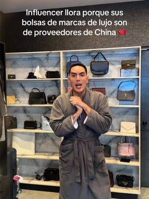 A post by @untalfredo on TikTok caption: ¿Cómo que mis bolsas de marcas de lujo SON DE PROVEEDORES CHINOS? 😭 #chisme #chismesito #hermes #polemica #china #trump #lasalucines 