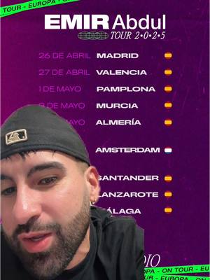 A post by @emirabdulgani on TikTok caption: Quién es de por acá? 😍 y estoy que no me entra el corazón en el pecho. fechas (instagrams para que pidan info ) 👇 26 de abril – Madrid → cupos con @yelenalafargue_escuela  27 de abril – Valencia → cupos con @dancecentervlc  1 de mayo – Pamplona → cupos con @escueladanzaravel  3 de mayo – Murcia → cupos con @esmeraldatorres_dc  4 de mayo – Almería → cupos con @grupodebaile_rocio_moreno  6 de mayo – Ámsterdam → cupos con @thebaileproject  10 de mayo – Santander → cupos con @_nexus_studio_sdr  22 de mayo – Lanzarote → cupos con @xtremeupdancestudio  30 de mayo – Málaga → cupos con @grupodebaile_rocio_moreno  Estoy contando los días para vivir todo esto con ustedes. 𝐆𝐫𝐚𝐜𝐢𝐚𝐬 𝐩𝐨𝐫 𝐡𝐚𝐜𝐞𝐫𝐥𝐨 𝐩𝐨𝐬𝐢𝐛𝐥𝐞 𝐬𝐢𝐞𝐦𝐩𝐫𝐞! Tour Manager Europa: @mariademiguelfdezvilla  Producción y management: @letipiriz_  #TourEmir2025 #EmirAbdulEuropa 