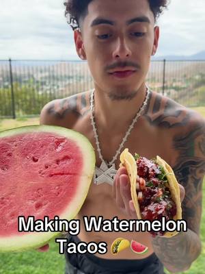 A post by @heyimsuie on TikTok caption: Better than a lot of real tacos I had at restaurants 🔥🔥😂 #chefsuie #watermelontacos #veganmexicanfood #veganfood #mexicanfood #tacos #chamoy #chamoysalsa #mexicantiktok #mexican #mexicansnacks #mexicancandy #suie #suigeneris 