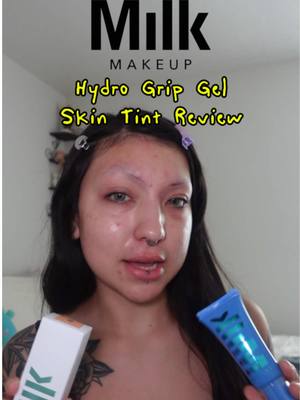 A post by @santanabarelaa on TikTok caption: reviewing the new @milkmakeup hydro grip gel skin tint 🩵 #milkmakeup #makeup #makeupreview #review #alttiktok #foryoupage #alternativemakeup #fypシ #trending 