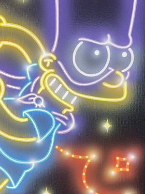 A post by @fatcapsprays on TikTok caption: Masked Muralist! This piece is up on the website now along with a timed print run. Thanks :) #Art #artwork #neon #neonart #canvas #painting #fatcapsprays 
