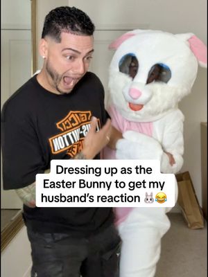 A post by @lovesoreal on TikTok caption: Did anyone hear him ask me, bc I didn’t 😂   #easterbunny #easter #reaction 