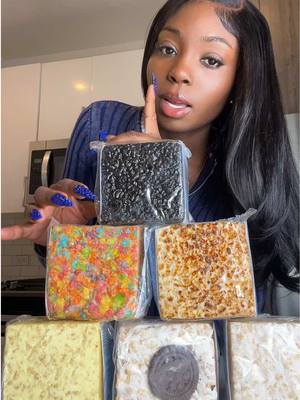 A post by @orianaasmr on TikTok caption: These are HUGE and that Banana Pudding was amazing 🤤🤤  #ricekrispietreats #bananapudding #tiktokshop #latenightsnack #mukbang #sweets #fy 