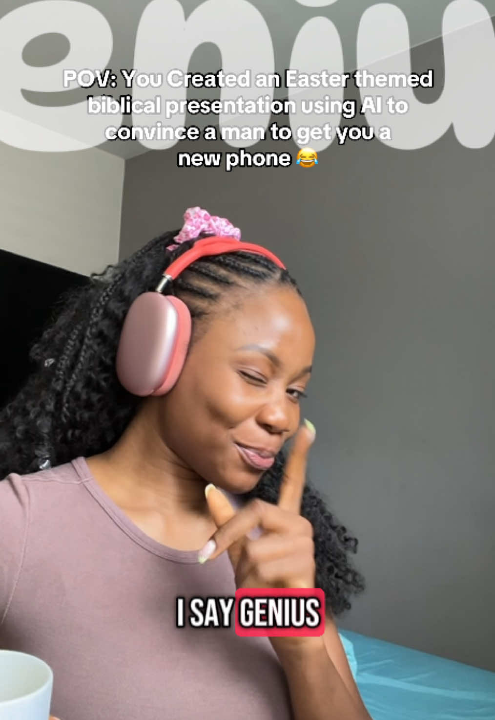 A post by @damipepe on TikTok caption: Here's how to create a whole biblical presentation using my favourite AI assistants Claude and @Gamma to convince my dad to buy me an iPhone for Easter 😂  Parents: the requests don't end when we turn 18... it just gets more creative! HELP ME CONVINCE HIM - tag @Pastor Wole Oladiyun. CLAM in the comments stating convincing reason ohhhh😂😂 #happyeaster #daddysgirl #ai 