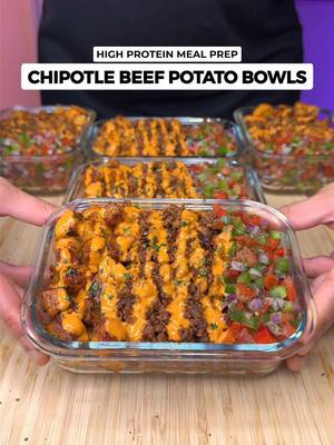 A post by @jalalsamfit on TikTok caption: High Protein Chipotle Beef Potato Bowls🥩🍟🥗 The flavours are absolutely phenomenal for how EASY this is to make! High volume low calories meals like this are a life saver for weight loss🤌🏽 Macros Per Serving (5 Total) 567 Calories | 54g Protein | 56g Carbs | 14g Fat Ingredients (Makes 5) Juicy Chipotle Beef - 1000g 95% Raw Ground/Minced Beef - 2 Tsp Salt - 2.5 Tsp Garlic Powder - 2.5 Tsp Onion Powder - 2.5 Tsp Paprika - 2 Tsp Parsley - 2 Tsp Cumin - 80g Chipotle Paste - 20g Honey - 20g Reduced Fat Butter (for cooking) - Splash of Water (if too dry) • Cook on high heat for 6-8 mins till fully brown. Then add seasonings and chipotle paste, cook 2-3 more mins till golden. • Add splash of water if too dry, lower the heat and add drizzle if honey. Give final mix. Seasoned Crispy Potatoes - 1200g Uncooked Potatoes, cubed - 2 Tsp Garlic Powder - 2 Tsp Onion Powder - 1.5 Tsp Chipotle Chilli Flakes (Omit for less heat) - 2 Tsp Parsley - 2 Tsp Smoked Paprika - 2 Tsp Cumin - Salt To Taste (after cooking) - 3 Tsp Olive Oil • Spread on a lined baking tray, oven bake or air fry for 20-23 minutes until golden brown and crispy. Creamy Chipotle Sauce (enough for 8+ meals) - 250g Low Fat Greek Yogurt (or yogurt of choice) - 100g Light Mayo - 80g Chipotle Paste  - 25g Honey - Juice of 1/2 Lime - 1/2 Tsp each: Salt, Garlic, Paprika • Bottle & store in fridge to use for the week. Tangy Pico De Gallo (enough for 6+ meals) - 300g Fresh Tomatoes, chopped - 150g Red Onion, chopped - 100g Red Bell Pepper, chopped - 100g Green Bell Pepper, chopped - 1.5 Tbsp Fresh Coriander, finely chopped - 1/2 Tsp each: Salt, Black Pepper - Juice of 1/2 Lime • Store in separate container, refrigerate to keep fresh and crisp Don’t forget the check out my Digital Cookbooks with 230+ High Protein Delicious Recipes - NEW UPDATE Coming Soon!👨‍🍳❤️ . . . . #chipotle #chipotlebowl #beef #beefbowl #loadedfries #potato #potatoes #groundbeef #fries #highprotein #mealprep #weightloss #mealprepideas #healthyrecipes #lowcaloriemeals #recipeideas #easyrecipes #jalalsamfit 