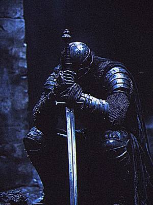 A post by @s1mplyzzzz on TikTok caption: Kneeling knight #darkfantasy #retro #nostalgia #dreamcore #weirdcore #darkfantasyaesthetic #80s #knights 