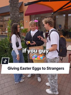 A post by @johnrusanov on TikTok caption: Giving away Easter Eggs to Random Strangers #irvinespectrum #manonthestreet #streetinterview 