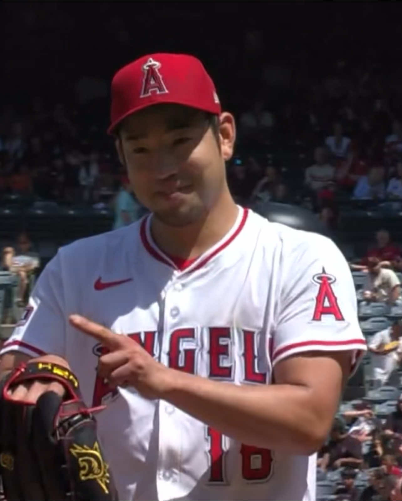 A post by @ on TikTok caption: @Los Angeles Angels Ace, Yusei Kikuchi with an amazing behind the back catch against the @San Francisco Giants @MLB I LOVE THIS GAME! #Fyp #Baseball #Easter #Defense #pitching #pitcher Angels walk it off! 