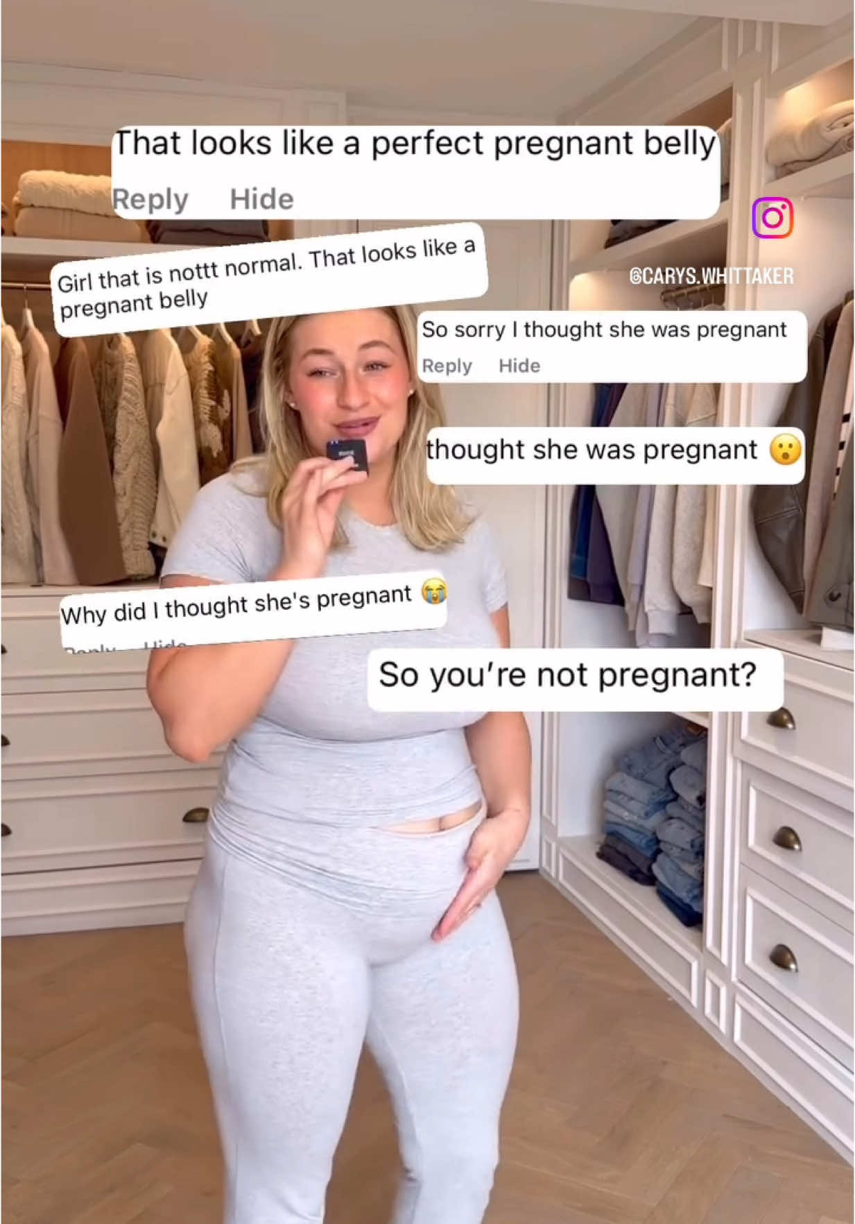A post by @carys.whittaker on TikTok caption: This is something I’m very passionate about as it’s something I have a lot of experience with sadly… being asked if you’re pregnant when you’re not can be quite a shock. BUT I promise you it’s not that deep, it’s just a shape of a body at the end of the day. There’s more going on in the world or your own life to be interested in🤣 but it can still feel confusing and hurt. Your body is one part of you, so don’t let a silly question or your own thoughts convince you that it’s the only thing you should be thinking or stressing about. We’ve got this!!😌🫶🏼✨