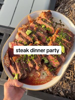 A post by @ryannordheimer on TikTok caption: steakhouse dinner party 🥩 comment which recipe you want and I’ll send it to you :) abridged recipes are also below date, halvah, chocolate chunk cookies 🍪 1. Brown 2 sticks @tillamook butter. Dump into a bowl. Let cool. Add 1 cup brown sugar, 1/3 cup white sugar, 2 eggs. Whisk 1 minute. Add 1 tsp baking soda, 1/2 tsp kosher salt, 2 cups all purpose flour. Then add crumbled @joyva1907 halvah, @ndmedjooldates dates, @lindt chocolate to taste.  2. Let dough rest until it firms up. Then bake 6 ~3 tbsp (70g) cookie balls per sheet (one tray at a time) at 350F for 11-12 minutes. Let cool completely on the baking sheets.  steaks w ramp butter 🥩 1. Season @wholefoods New York strips w salt and pepper. Bake at 275F for about 30-40 minutes, until it registers 110F.  2. Meanwhile process 1 bunch of ramps with 8 oz good quality butter @isignyamerica.  3. Heat pan on high heat. Add 1 tbsp veg oil. Pat steaks dry then sear on both sides. Add 4 tbsp ramp butter. Sear 1-2 minutes per side to pick up color. Let rest then slice.  chili oil smashed potatoes 🥔 1. Boil baby Yukons until tender in heavily salted water. Drain. Dump onto baking sheet. Smash. Drizzle with lots of olive or Chile oil. Roast at 450F for 45 minutes.  2. Serve with mayo mixed with greek yogurt, grated garlic. @momofukugoods Chile oil on top.  . #ryannordheimer #recipe #viral #salad #caesar #privatechef #aesthetic #comfort #cookbook #comfortfood #steak #easydinneridea #nyc #newyork #steakdinner #potato #cookie #nycfoodie #nycfoodblogger #nycfood #creator #dinnerparty #chocolatechip #chocolate #halvah #spring #springrecipe #date #easter #ramps #newyorkstrip
