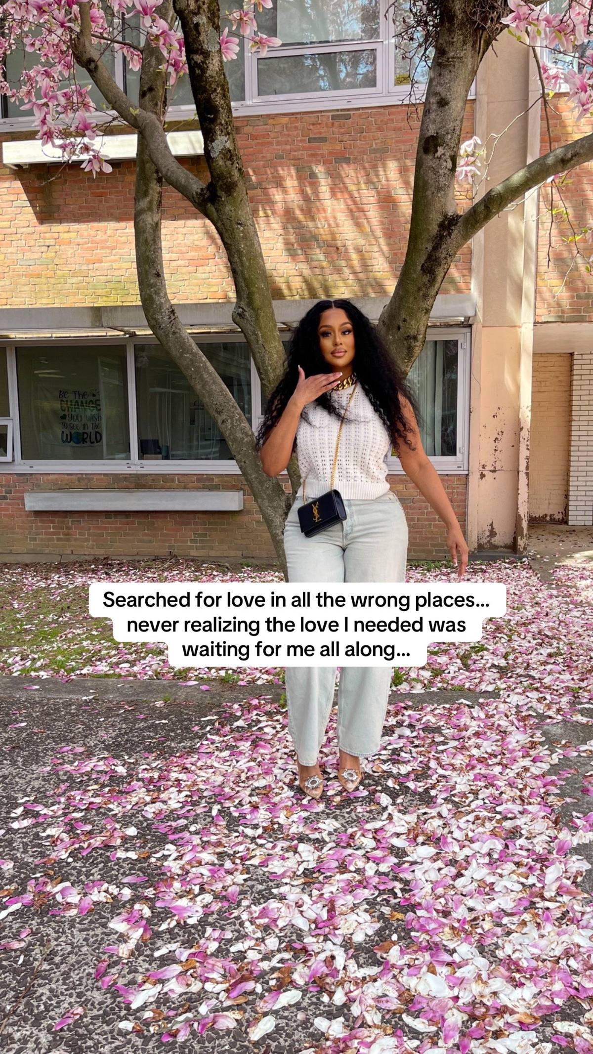 A post by @therealbeautymia on TikTok caption: No longer searching for a love the world can’t give. The love my soul longs for was already given on the cross. Because He lives, we are never without it.  Sincerely, not just a woman of God a heiress to the Kingdom. ✝️🫶🏽  #christiantiktok #womenofGod #Heiress 