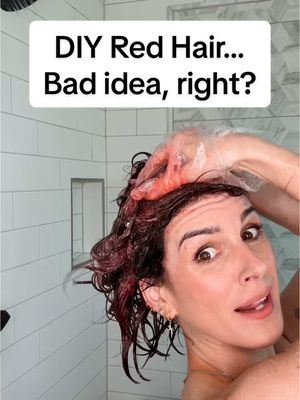 A post by @shenaegrimesbeech on TikTok caption: … or the best idea I’ve had in a while 😝 #diy #hairdye #redhair 
