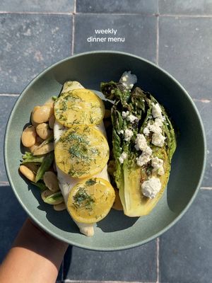 A post by @zoebarriesode on TikTok caption: Theme: herbaceous and bright (to honor the best season of the year)!!! 💖 #dinner #cooking #weeknightdinner #recipes 