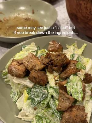 A post by @firststatedestinations on TikTok caption: it’s not just SaLAD 😪 my new fixation meal: chicken caesar bowl 😋 #fyp #foodie 