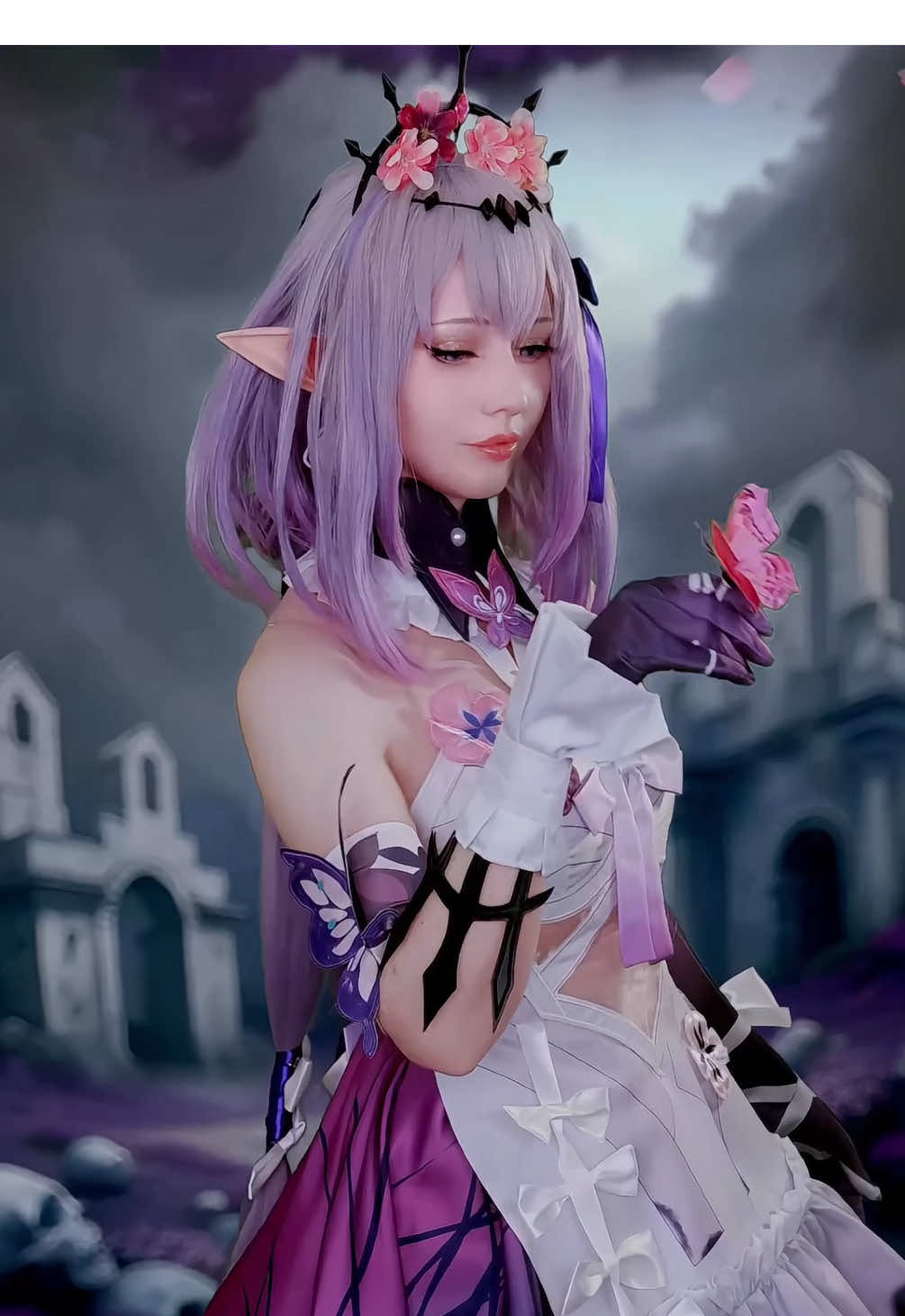 A post by @kleinerpixel on TikTok caption: Ready to become Castorice? 💜 Here’s a quick cosplay makeup transformation to celebrate the Honkai: Star Rail 2nd Anniversary! Join the event, collect Castorice cards, and win Stellar Jades + exclusive rewards! #HonkaiStarRail #Castorice #CosplayMakeup #HSRAnniversary 
