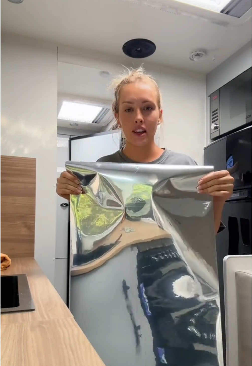 A post by @chloe_dillon on TikTok caption: I really tried to trust the process guys #mirror #caravan #van #travel #fails #kmart 