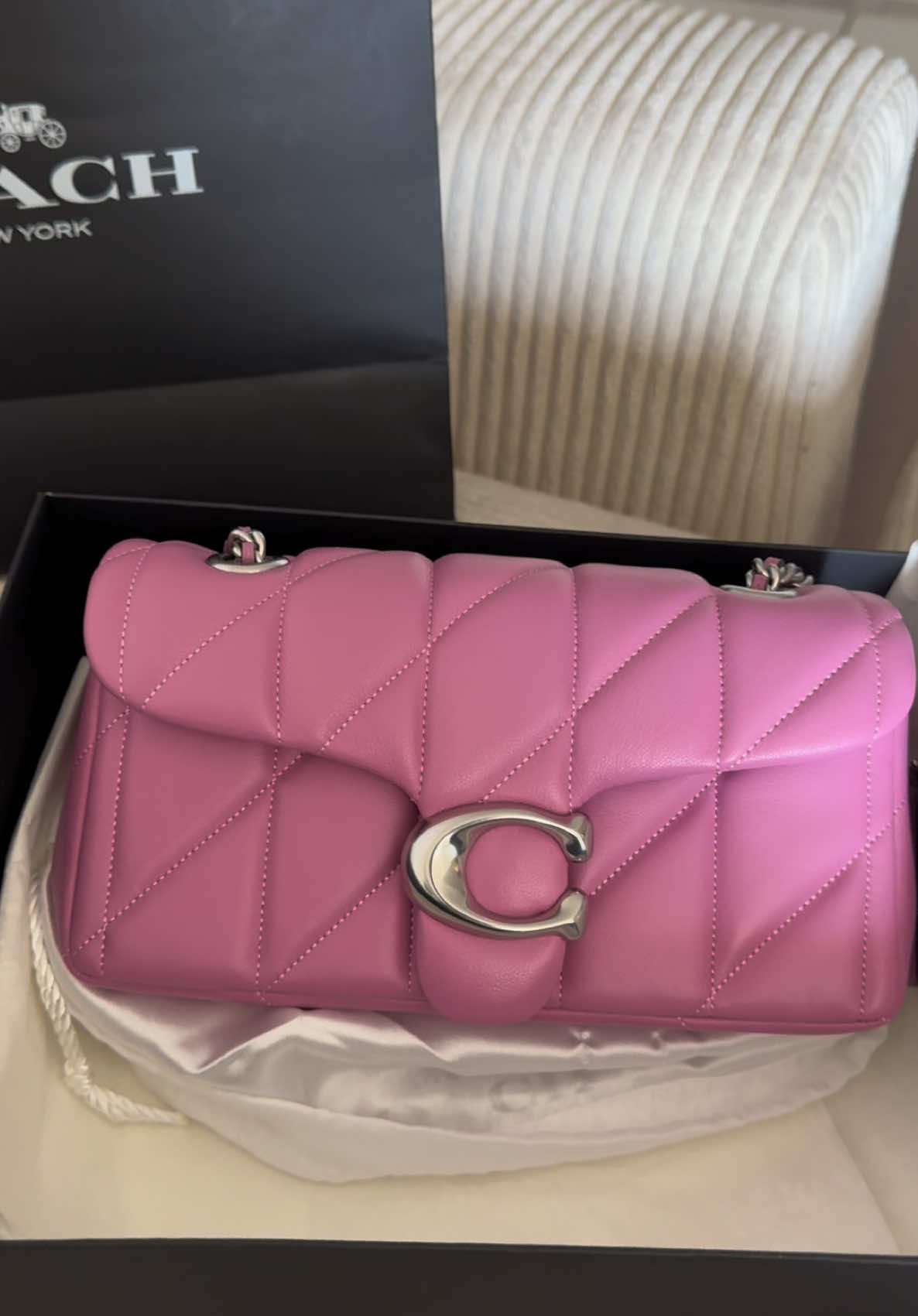 A post by @donesharenae on TikTok caption: She’s perfect 🥰 Coach quilted tabby pink 💕✨#coachquiltedtabby #coachunboxing #handbags #coach #fashiontiktok 