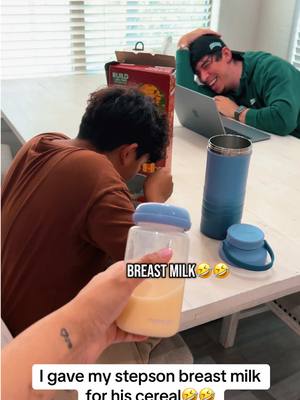 A post by @anxietycouple on TikTok caption: He thought it was almond milk🤣🤣 #foryou #fyp #breastmilk #prank #funny 