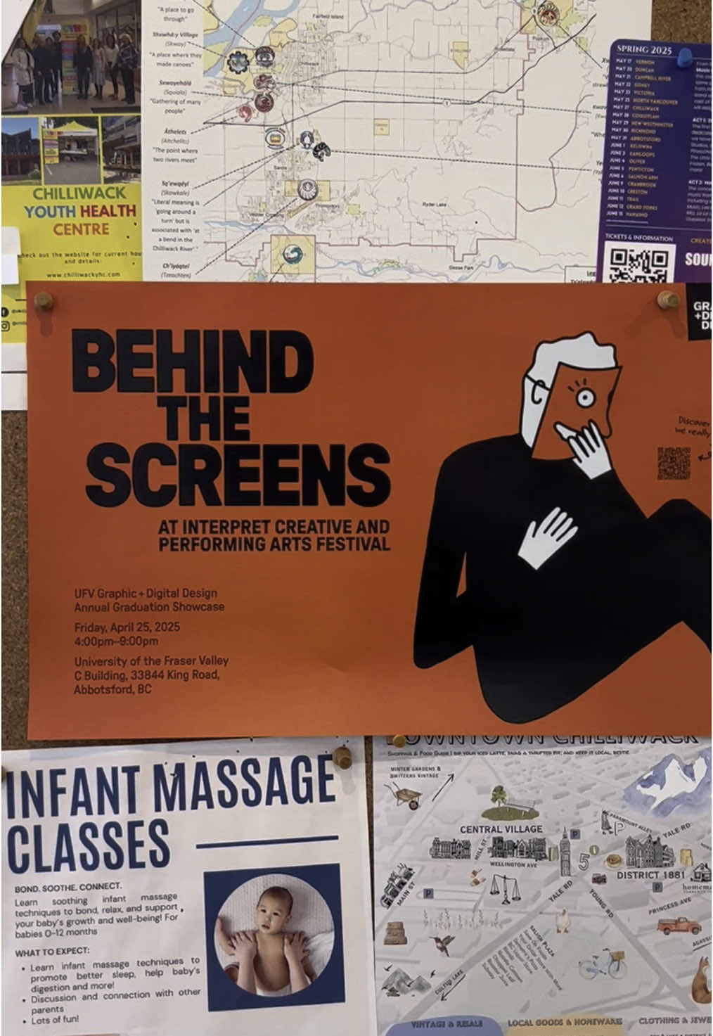 A post by @vivivergara22 on TikTok caption: Behind the Screens 👀 UFV GDD 2025 Grad show! This Friday ❤️ at the Abby campus! 