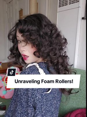 A post by @mochihanfu on TikTok caption: Still experimenting with the best curl pattern for layers! I think I'm going to ask my hairstylist for a better cut now that I do these curls p often 🧐  #foamrollers #vintagehair #hairtutorial #vintagehairtutorial #pincurls 
