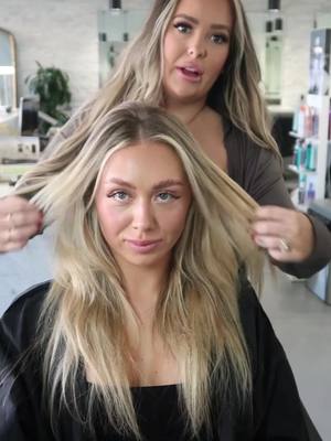A post by @hairby_savannahbrooks on TikTok caption: Living for these @easihair pro handtied extensions! Total of 12 wefts in 4 different shades 🤍✨  we also used @Bellamihair for her k tips! #sandiego #sandiegohairstylist #foryoupage #salonesby #framar #ghd #clubesby 