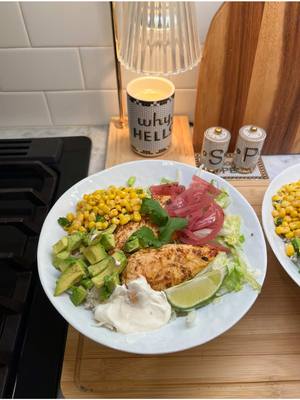 A post by @claudia.harrington on TikTok caption: #ALDIPartner BBQ chicken bowls! Made with high-quality and affordable ingredients from @ALDI USA #BBQChicken #CookingAfterCorporate    BBQ Chicken Bowl recipe: 1 lb of Never Any! Fresh Antibiotic Free Chicken Tenderloins Homemade BBQ sauce Romaine lettuce Corn  Pickled red onion  Avocado  Earthly Grains white basmati rice Lime Friendly Farms sour cream Cilantro    Homemade BBQ Sauce: 1 cup Simply Nature ketchup 1/4 cup Simply Nature apple cider vinegar 1/4 cup honey 2 tablespoons Burman’s Steak Sauce 1 tablespoon Burman’s dijon mustard 1 tablespoon Stonemill smoked paprika  1 teaspoon Stonemill garlic powder 1 teaspoon Stonemill onion powder 1 teaspoon Stonemill chili powder 1/2 teaspoon black pepper 1/2 teaspoon salt 1 tablespoon olive oil (optional, for richness)    Cook the Chicken: - Heat a grill pan or skillet over medium-high heat. Season the chicken tenderloins with salt and pepper. Cook the chicken for about 5-7 minutes per side, or until fully cooked through and no longer pink in the center. - During the last few minutes of cooking, brush the chicken with the homemade BBQ sauce, allowing it to caramelize slightly Prepare Your Side: -Add your corn to a bowl, along with lime juice, cilantro, and chili powder. Assemble the Bowls: - In a serving bowl, start with a base of cooked white basmati rice. - Top with chopped romaine lettuce, corn, pickled red onion, and sliced avocado. - Slice the BBQ chicken and place it on top of the bowl. Drizzle additional BBQ sauce over the chicken if desired. - Add a dollop of sour cream and garnish with fresh cilantro and a squeeze of lime juice. Serve: - Enjoy your delicious BBQ chicken bowls warm, accented with zesty lime and fresh flavors!