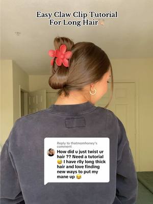 A post by @melaniewilking on TikTok caption: Replying to @thatmomhoney I do this on the daily to get my hair out of my face😅 #clawclip #hairstyle #hairtutorial #longhair 