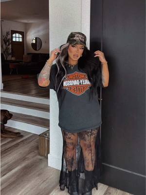 A post by @radxmama_ on TikTok caption: outfit details — ★ hat: @Hell Babes code: RADXMAMA ★ skirt: @Amazon  ★ top + boots are vintage will 🔗 what I can on shop my & LTK<3 #ootds #outfitidea #festivalfashion #concertoutfit #vintageclothes #truckerhat #hellbabes #harleydavidson #tattoodesign 