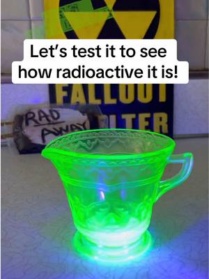 A post by @mrs.fallout on TikTok caption: I found some Uranium Glass at the thrift store, let’s test it to see how radioactive it is! Don’t forget to check out my new website mrsfallout.com! NEW MERCH: uranium glass stickers/ keychains and even some clothing designs incoming!!#fallout #uraniumglass #mrsfallout #fallouttok 