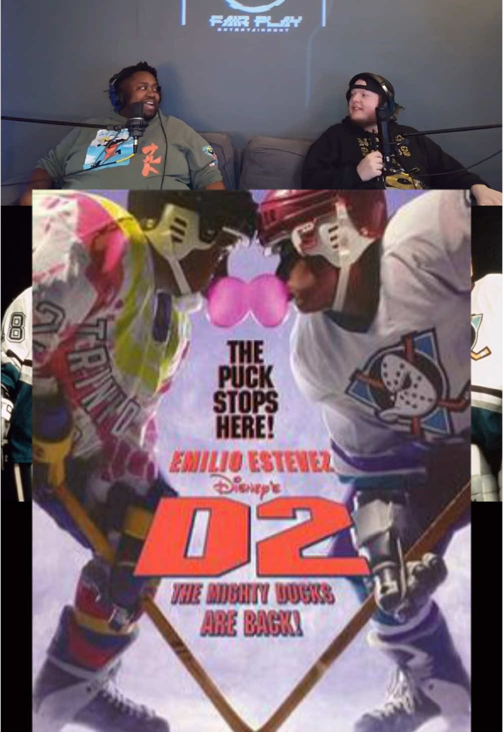 A post by @nurdrocks on TikTok caption: The greatest sports movie story never told 🏒 🏝️ 🇹🇹  Come watch me & @djhayesmpls talk about all sorts of random nonsense Monday nights 7pm on my IG 🎉 Who was your favorite Duck? Mine was the Knuckle Puck Master himself, Russ Tyler 🏒 #mightyducks #themightyducks #disney #disneymovies #sportstiktok #trinadadtiktok🇹🇹 #trinadadandtobago #nhl #hockey #sportsmovies #90s #90smovies #interracialfriends #blacknerd 