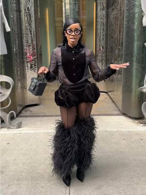 A post by @fashionnprodigy on TikTok caption: When in doubt.. wear all black! Restyling my feather boots from @thegirlnamedfranki before spring weather officially approaches. Absolutely loved how this last minute look turned out 🖤 #fyp #fashion #nyc 