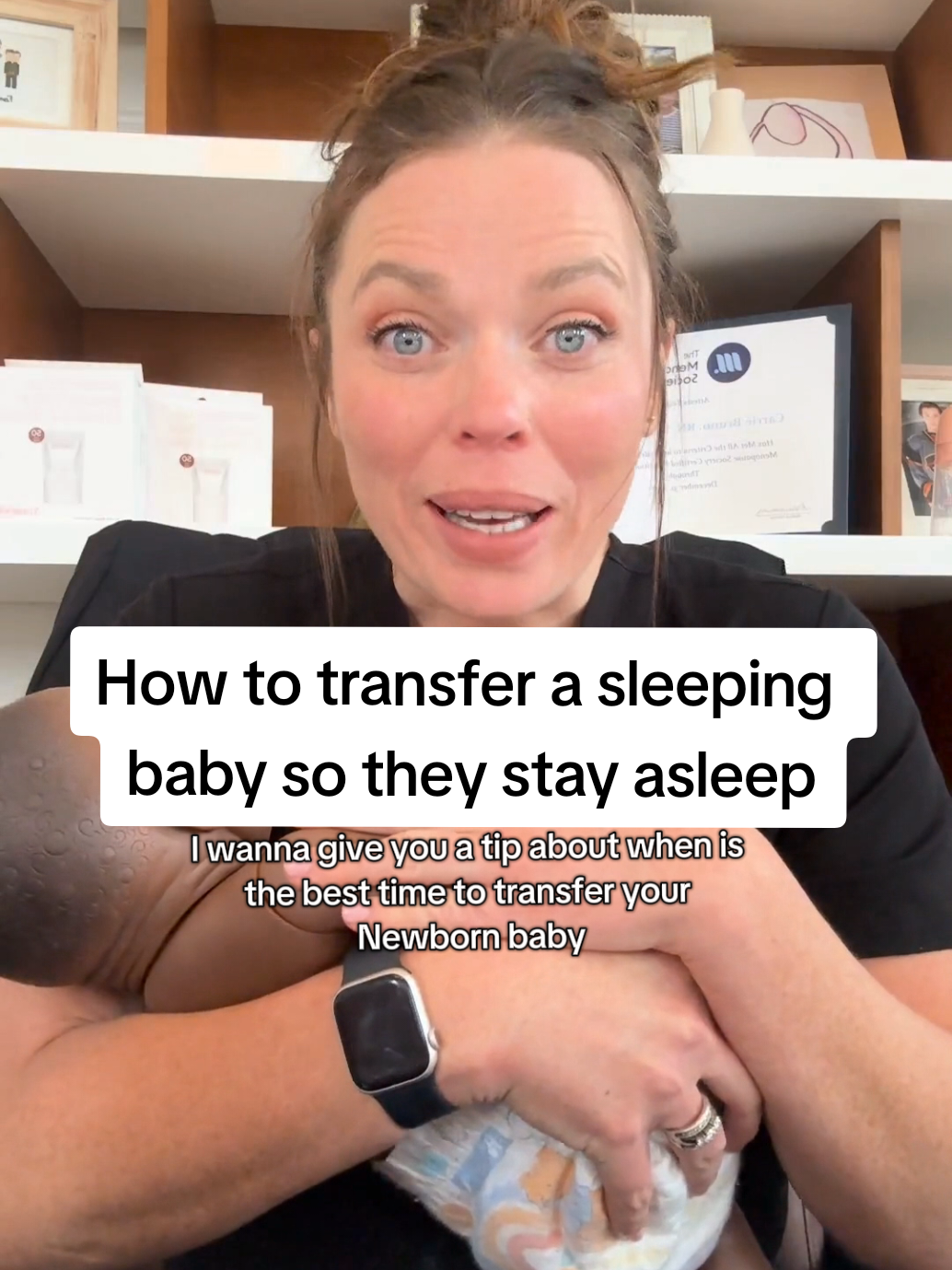 A post by @the.mama.coach on TikTok caption: Do they wake up the second you put them down? This is because they are in light sleep. In newborns we call it active sleep. In under babes we call it light REM sleep or stage one sleep. If your newborn is in quiet sleep they will transfer easier. If your older babes is in deeper sleep same thing. You can tell because their breathing slows and becomes very rhythmic, and their body relaxes. I would wait 5-10 min then try. Let’s talk about it! I see you all working so hard to be great parents❤️❤️ #babysleep #sleepcoach #newborn #postpartum 
