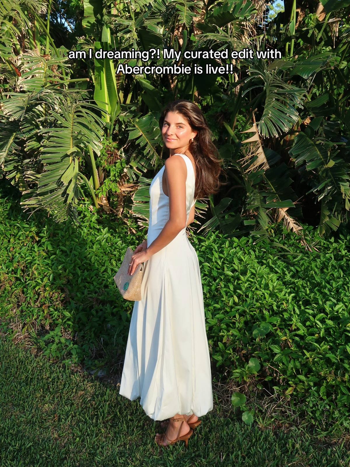 A post by @vivianeaudi on TikTok caption: everything is linked in profile + code AFVIVIANE is live! #abercrombiehaul #abercrombie #summerdresses #summerdress #springoutfits #whitedress #bridaldresses 