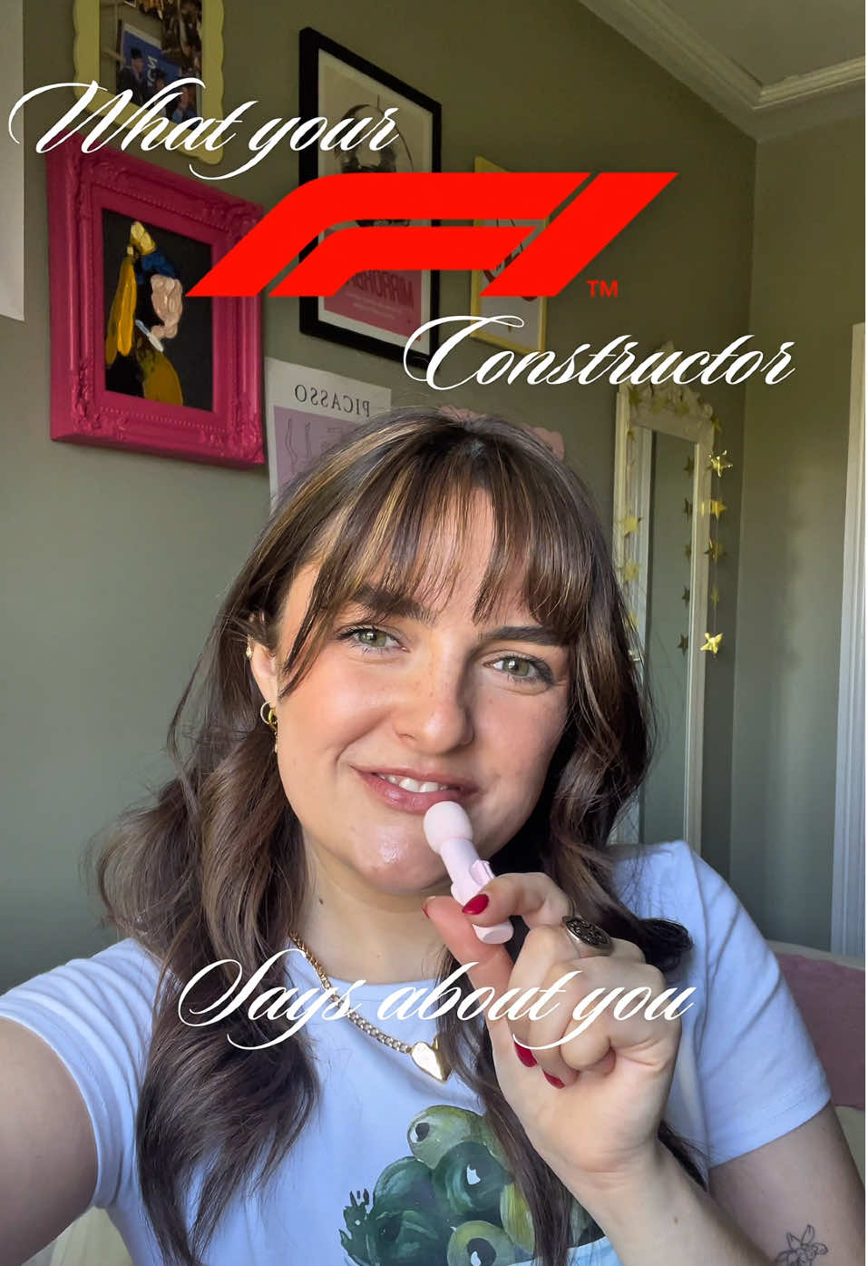 A post by @ on TikTok caption: This is just some ha ha fun! Not to be taken too seriously🙂‍↕️ all opinions are valid 🏎️💋💫♥️🌙 #F1 #formulaone #formula1 #f1girlie #ferrarif1 #lewishamilton #chalresleclerc #landonorris #oscarpiastri #mclaren #redbullf1 #maxverstappen @Formula 1 