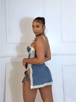 A post by @edgebyks on TikTok caption: Our fav summer fit “Jezebel Denim Mini Dress With Lace Trim” at edgebyks.com💘 #edgebyks #denimdress #lacedress #minidress #ootn 