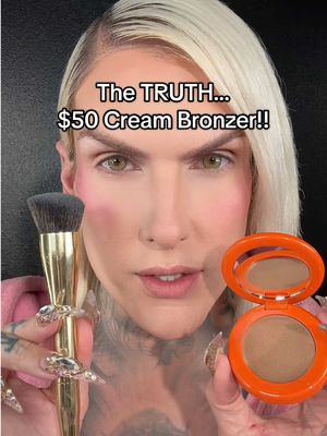 A post by @jeffreestar on TikTok caption: Is the @SARAH CREAL BEAUTY $50 cream bronzer Jeffree Star Approved?! 😱 #makeupreview #jeffreestar #sephora #sarahcreal #creambronzer #beautytok #luxurymakeup #fyp 